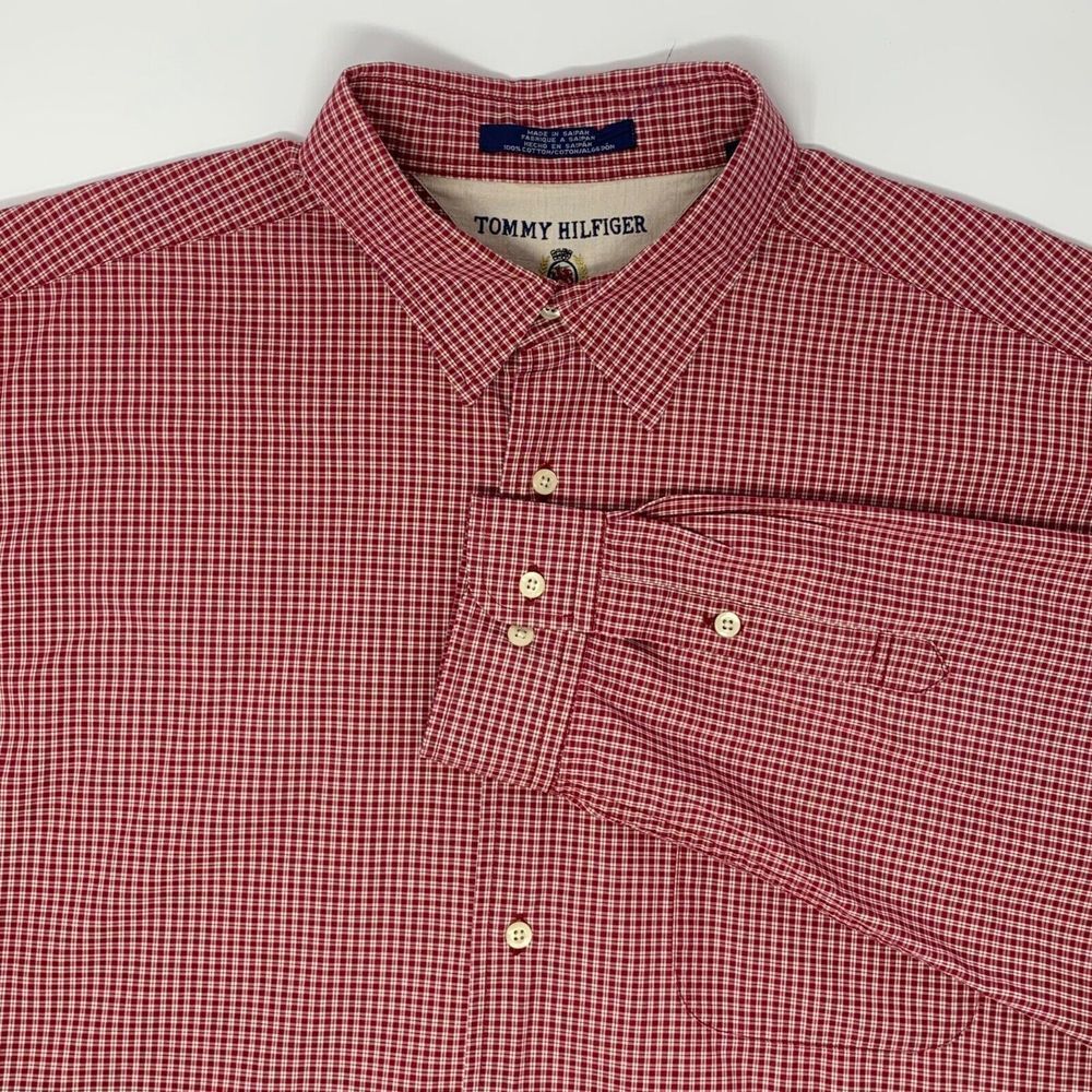 Tommy‎ Hilfiger Vintage Red & White Check Men's Long Sleeve Shirt Size XL